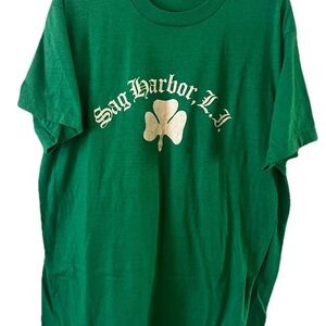 Vintage  Screen Stars Green Single Stitch 80’s Sag Harbor Shamrock Tee size XL